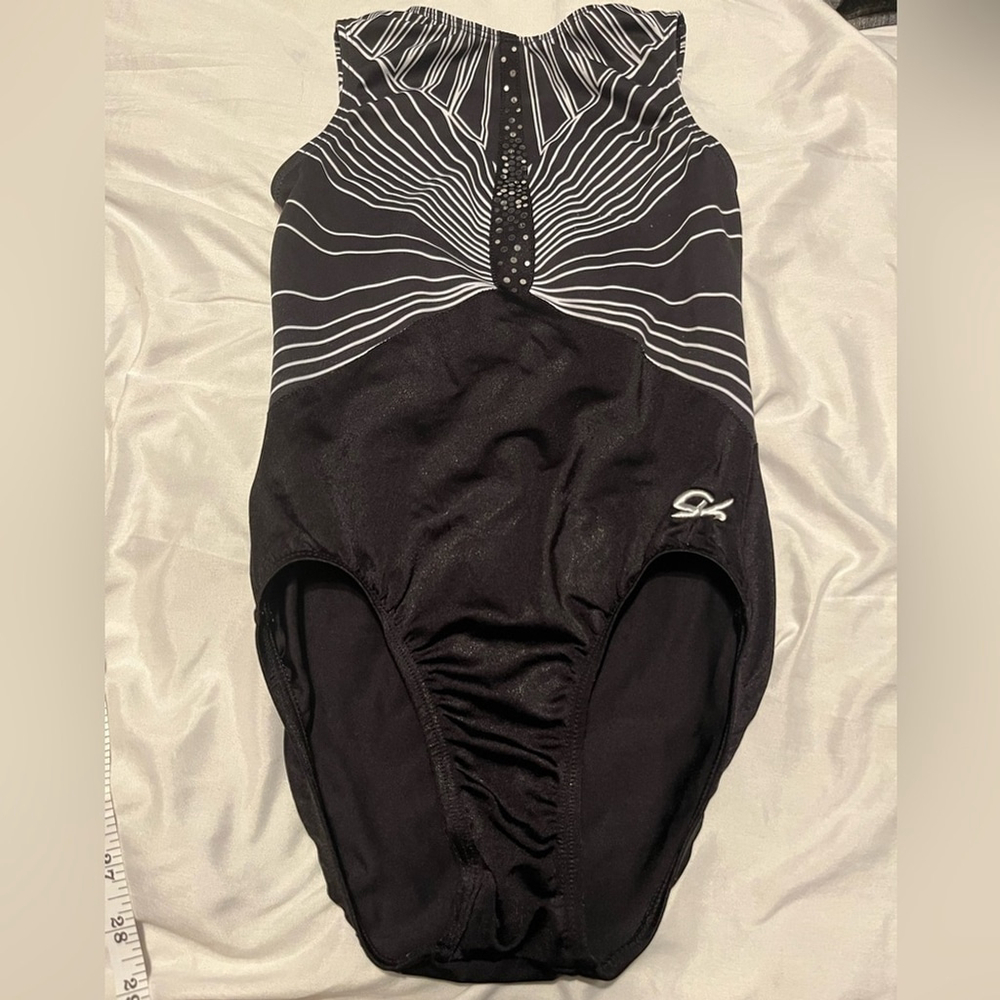 GK Elite Girls Custom Leotard Black & White Sparkly High Neck Design. Ad…